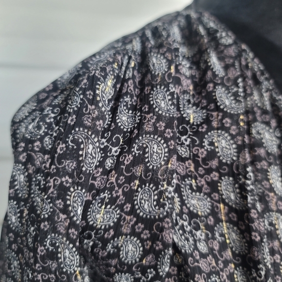 ZARA Paisley Boho Semi Sheer Long Sleeve Chiffon Blouse Lurex Black Buttons XS - Picture 12 of 12